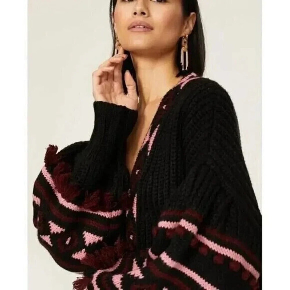 Sachin and Babi Landon Cardigan Womens Small Aztec Puff Bubble Sleeve - Picture 2 of 16